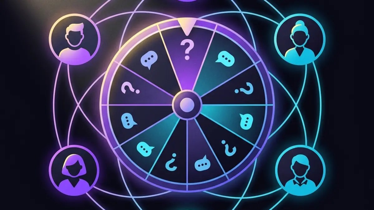 Icebreaker spinning wheel with team members connected around it