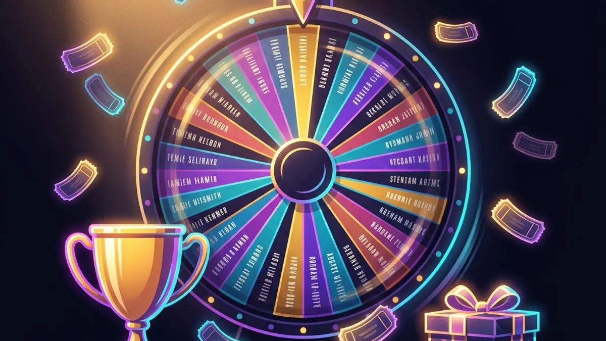 Raffle spinning wheel with tickets and trophy