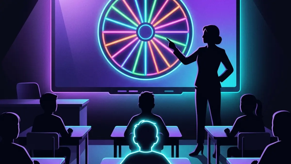 Teacher using spinning wheel to pick students in classroom