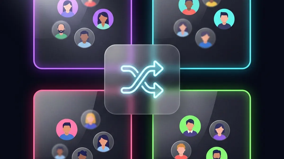 Team cards showing randomly assigned members