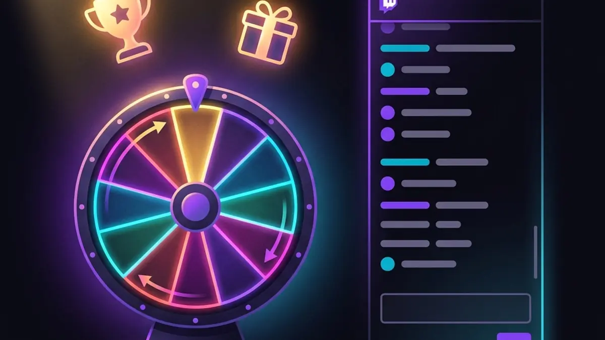 Spinning giveaway wheel with names and a trophy